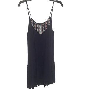 Shyanne Dress Womens XL Navy Blue Embroidered Boho Rayon Lined Adjustable Straps